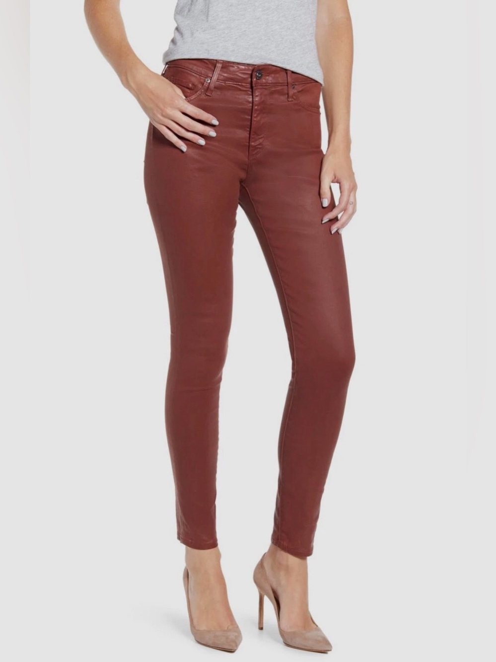 AG Adriano Goldschmied Women's Rust Red Farrah Skinny Ankle Wax Jeans Size 28R